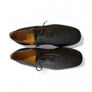 Salvatore Ferragamo Men's Black Canvas Derby Shoes Sz 11 D Made In Italy Casual‎